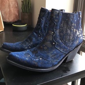 Blue suede ankle bootie